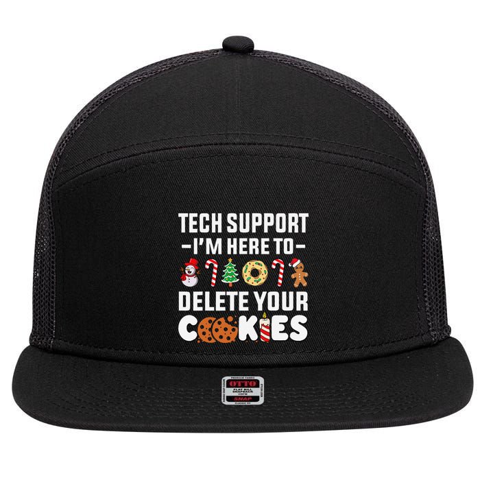 Christmas Tech Support Here To Delete Your Cookies Xmas Cool 7 Panel Mesh Trucker Snapback Hat