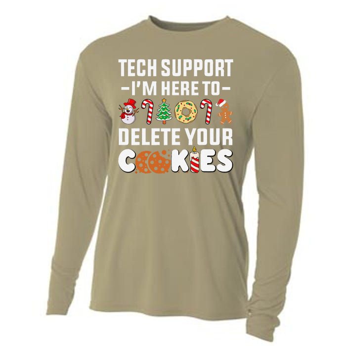 Christmas Tech Support Here To Delete Your Cookies Xmas Cool Cooling Performance Long Sleeve Crew