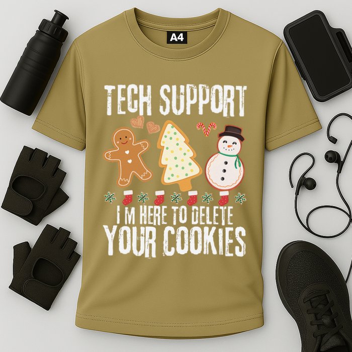 Christmas Tech Support Here To Delete Cookies Xmas Cooling Performance Crew T-Shirt