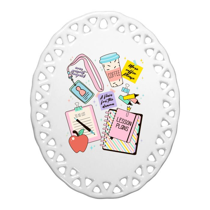 Cute Teacher Stuff School Life Ceramic Oval Ornament