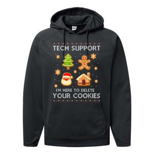 Christmas Tech Support Here To Delete Cookies Ugly Sweater Performance Fleece Hoodie