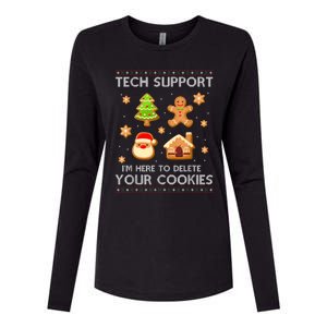 Christmas Tech Support Here To Delete Cookies Ugly Sweater Womens Cotton Relaxed Long Sleeve T-Shirt