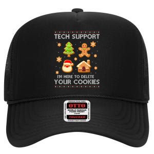 Christmas Tech Support Here To Delete Cookies Ugly Sweater High Crown Mesh Back Trucker Hat