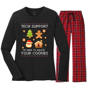 Christmas Tech Support Here To Delete Cookies Ugly Sweater Women's Long Sleeve Flannel Pajama Set 