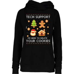 Christmas Tech Support Here To Delete Cookies Ugly Sweater Womens Funnel Neck Pullover Hood