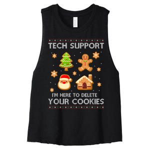 Christmas Tech Support Here To Delete Cookies Ugly Sweater Women's Racerback Cropped Tank