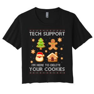 Christmas Tech Support Here To Delete Cookies Ugly Sweater Women's Crop Top Tee