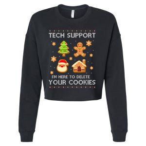 Christmas Tech Support Here To Delete Cookies Ugly Sweater Cropped Pullover Crew