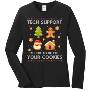 Christmas Tech Support Here To Delete Cookies Ugly Sweater Ladies Long Sleeve Shirt