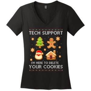 Christmas Tech Support Here To Delete Cookies Ugly Sweater Women's V-Neck T-Shirt