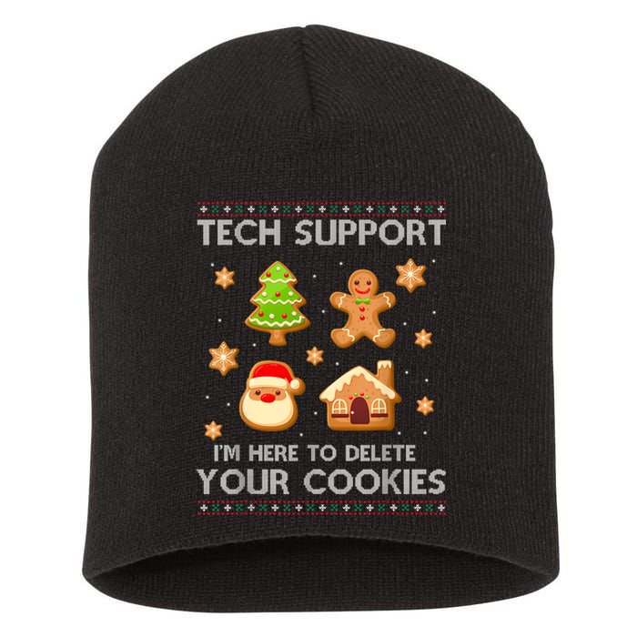 Christmas Tech Support Here To Delete Cookies Ugly Sweater Short Acrylic Beanie