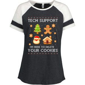 Christmas Tech Support Here To Delete Cookies Ugly Sweater Enza Ladies Jersey Colorblock Tee