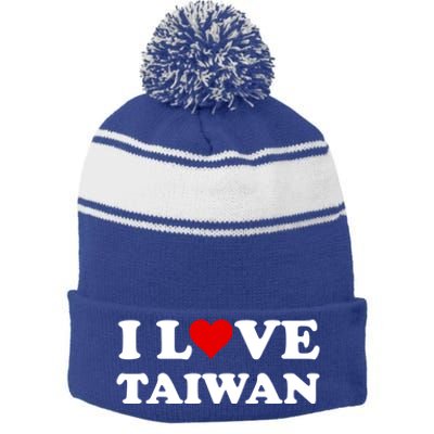 Country Travel Souvenir I Love Taiwan Gift Stripe Pom Pom Beanie