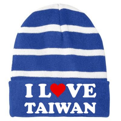 Country Travel Souvenir I Love Taiwan Gift Striped Beanie with Solid Band