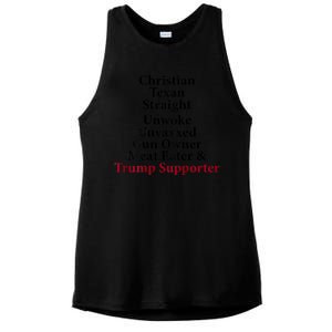 Christian Texan Straight Unwoke Gun Owner Trump Ladies PosiCharge Tri-Blend Wicking Tank