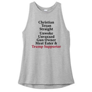 Christian Texan Straight Unwoke Gun Owner Trump Ladies PosiCharge Tri-Blend Wicking Tank