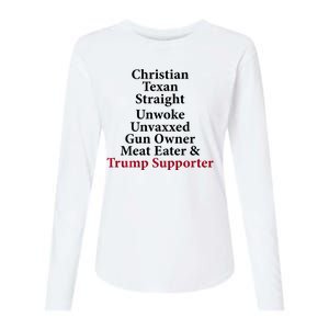 Christian Texan Straight Unwoke Gun Owner Trump Womens Cotton Relaxed Long Sleeve T-Shirt