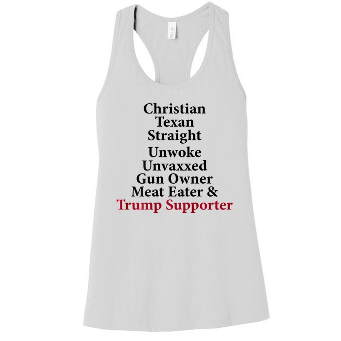 Christian Texan Straight Unwoke Gun Owner Trump Women's Racerback Tank