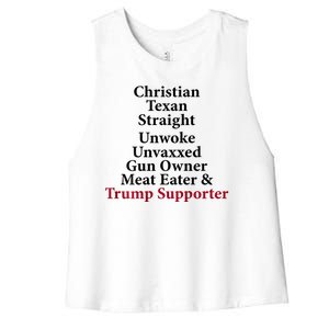 Christian Texan Straight Unwoke Gun Owner Trump Women's Racerback Cropped Tank