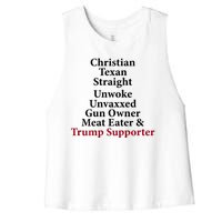 Christian Texan Straight Unwoke Gun Owner Trump Women's Racerback Cropped Tank