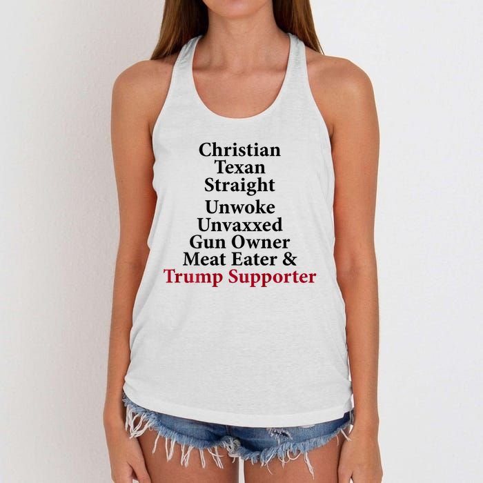 Christian Texan Straight Unwoke Gun Owner Trump Women's Knotted Racerback Tank