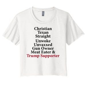 Christian Texan Straight Unwoke Gun Owner Trump Women's Crop Top Tee