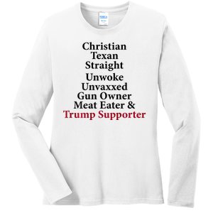 Christian Texan Straight Unwoke Gun Owner Trump Ladies Long Sleeve Shirt