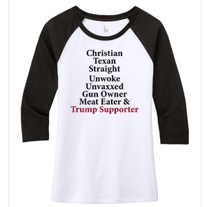 Christian Texan Straight Unwoke Gun Owner Trump Women's Tri-Blend 3/4-Sleeve Raglan Shirt