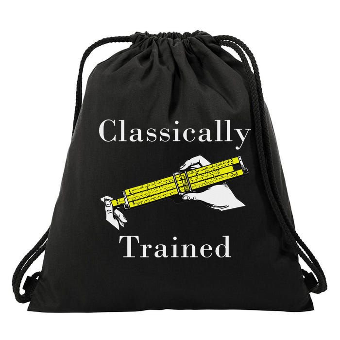 Classically Trained Slide Rule Retro Math Engineer Drawstring Bag