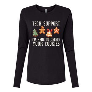 Christmas Tech Support Here To Delete Cookies Xmas Womens Cotton Relaxed Long Sleeve T-Shirt