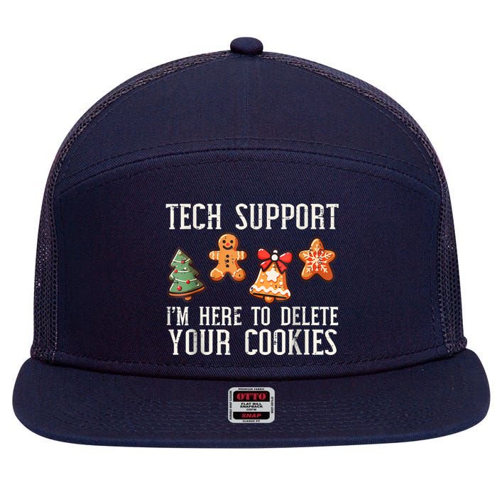 Christmas Tech Support Here To Delete Cookies Xmas 7 Panel Mesh Trucker Snapback Hat