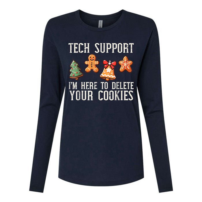 Christmas Tech Support Here To Delete Cookies Xmas Womens Cotton Relaxed Long Sleeve T-Shirt