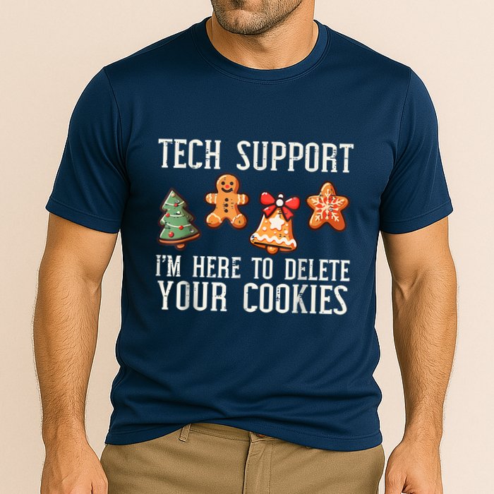 Christmas Tech Support Here To Delete Cookies Xmas Cooling Performance Crew T-Shirt