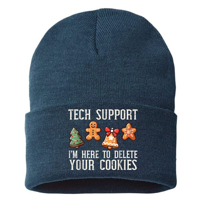 Christmas Tech Support Here To Delete Cookies Xmas Sustainable Knit Beanie