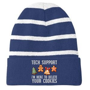 Christmas Tech Support Here To Delete Cookies Xmas Striped Beanie with Solid Band