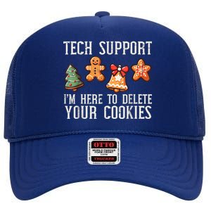 Christmas Tech Support Here To Delete Cookies Xmas High Crown Mesh Back Trucker Hat