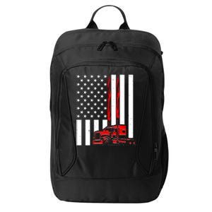 Cool Trucker Semi Truck Flames American Flag City Backpack