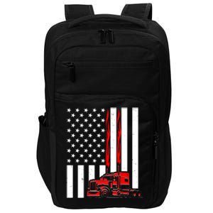 Cool Trucker Semi Truck Flames American Flag Impact Tech Backpack