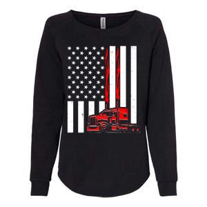 Cool Trucker Semi Truck Flames American Flag Womens California Wash Sweatshirt