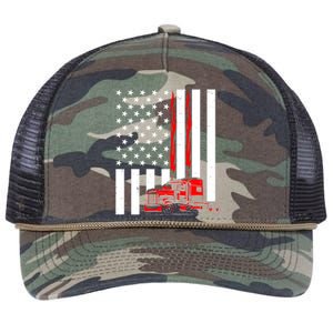 Cool Trucker Semi Truck Flames American Flag Retro Rope Trucker Hat Cap