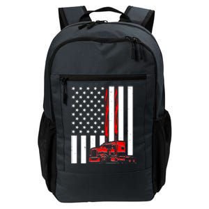 Cool Trucker Semi Truck Flames American Flag Daily Commute Backpack