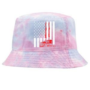 Cool Trucker Semi Truck Flames American Flag Tie-Dyed Bucket Hat