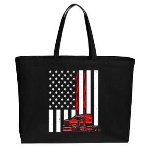 Cool Trucker Semi Truck Flames American Flag Cotton Canvas Jumbo Tote