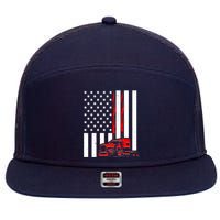 Cool Trucker Semi Truck Flames American Flag 7 Panel Mesh Trucker Snapback Hat