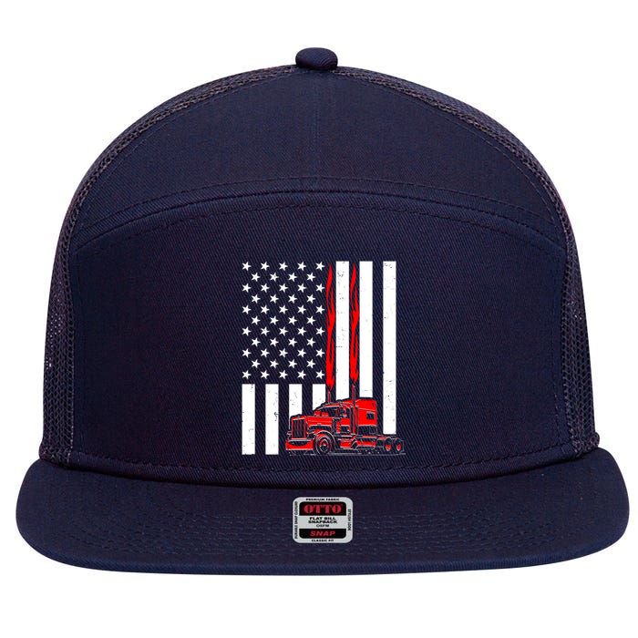 Cool Trucker Semi Truck Flames American Flag 7 Panel Mesh Trucker Snapback Hat