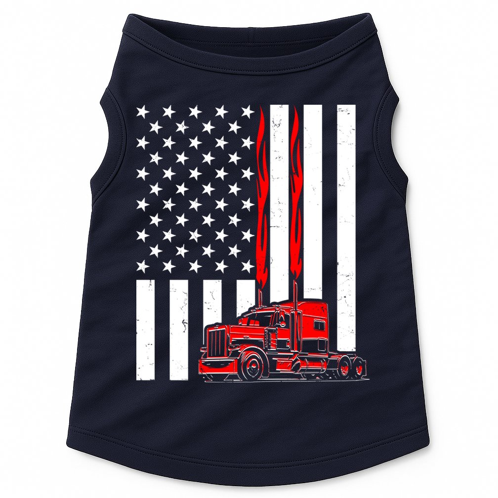 Cool Trucker Semi Truck Flames American Flag Doggie Tank