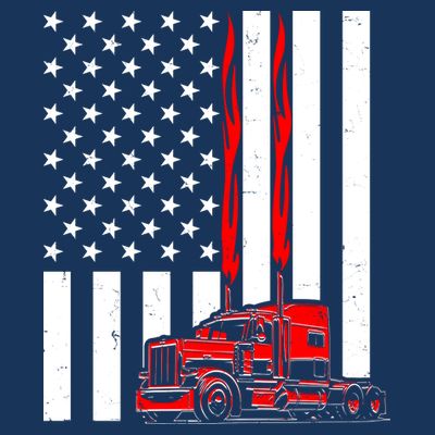 Cool Trucker Semi Truck Flames American Flag T-Shirt