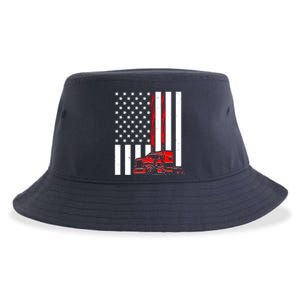 Cool Trucker Semi Truck Flames American Flag Sustainable Bucket Hat