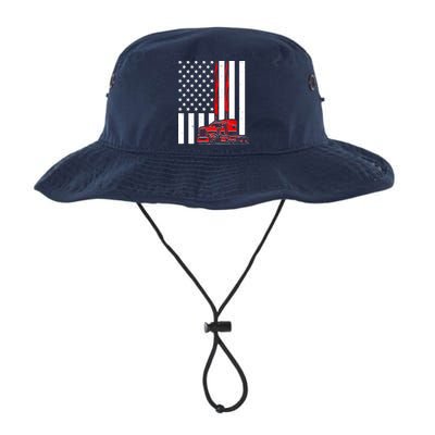 Cool Trucker Semi Truck Flames American Flag Bucket Hat