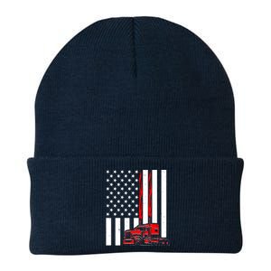 Cool Trucker Semi Truck Flames American Flag Knit Cap Winter Beanie